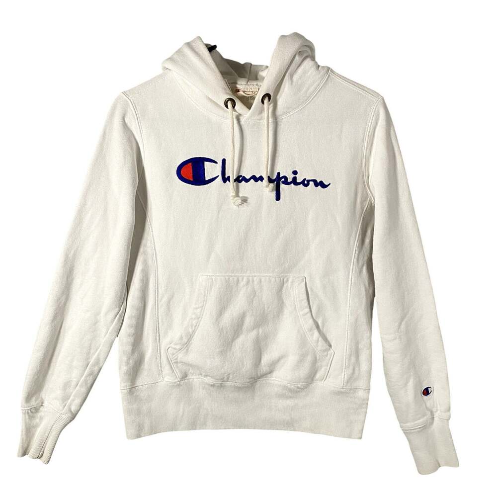 Champion Reverse Weave Warm Up Hoodie Pullover Sweatshirt White Size Small